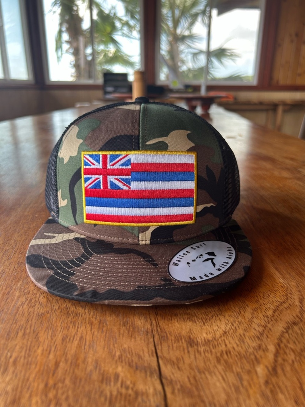 NWT Wailoa Surf Camo Hawaiian Flag Trucker Hat Flat Bill SnapBack Adjustable
